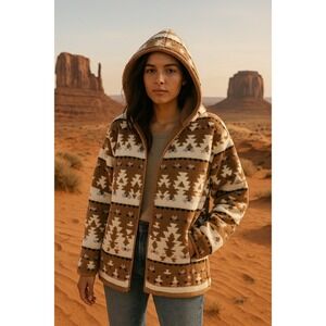 Steve Madden Sherpa Jacket Size M Hooded Cozy Boho Westerncore Winter Essential